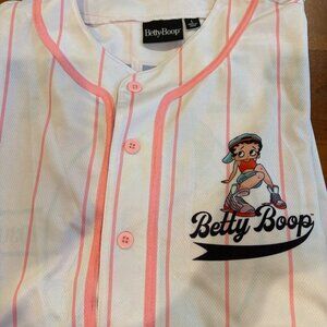 Betty Boop Shirt Women's L Baseball Jersey Novelty Button Down Uniform Top Retro